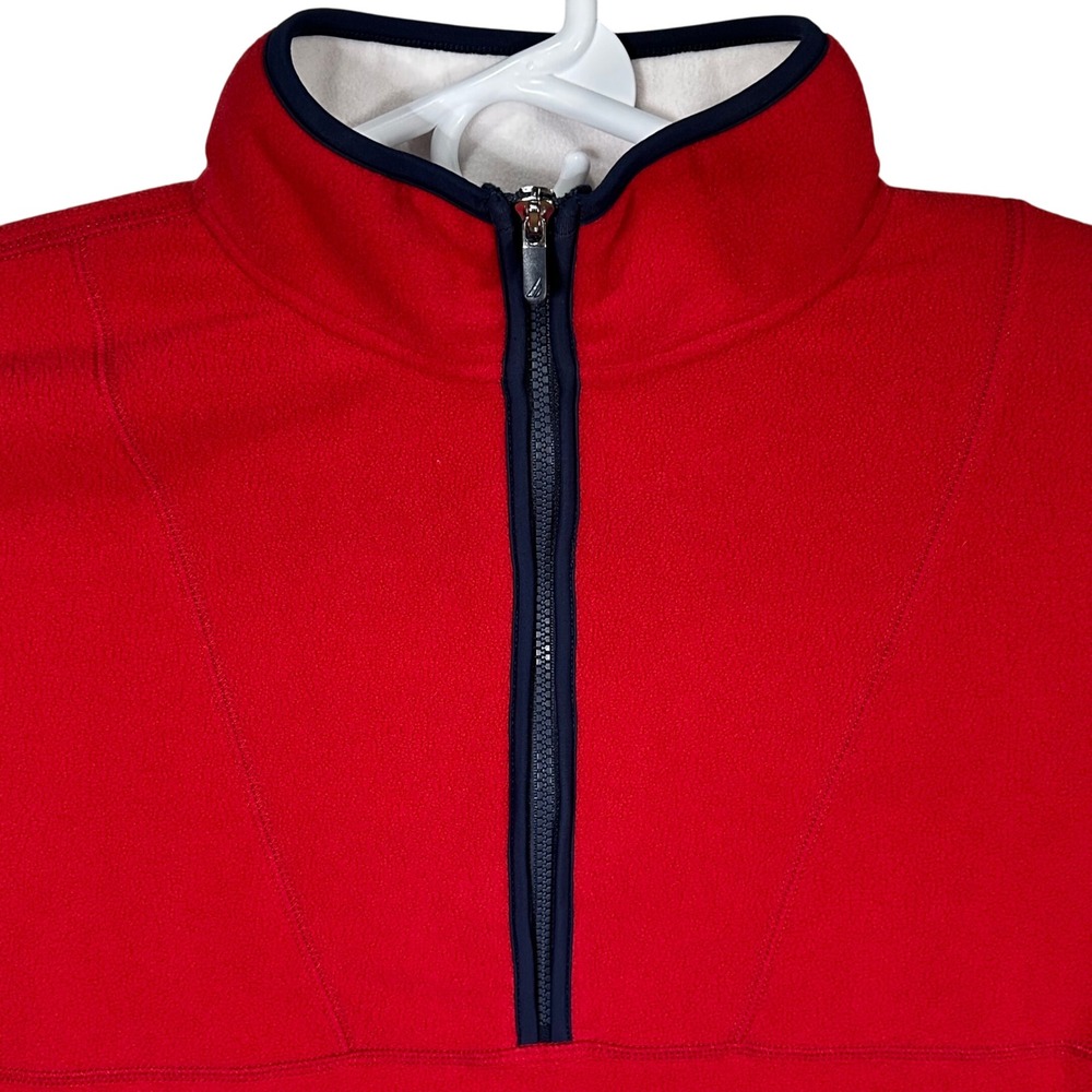 Nautica Mens 2XL Red 1/4 Zip Long Sleeve Pullover Fleece Sweater Red Blue